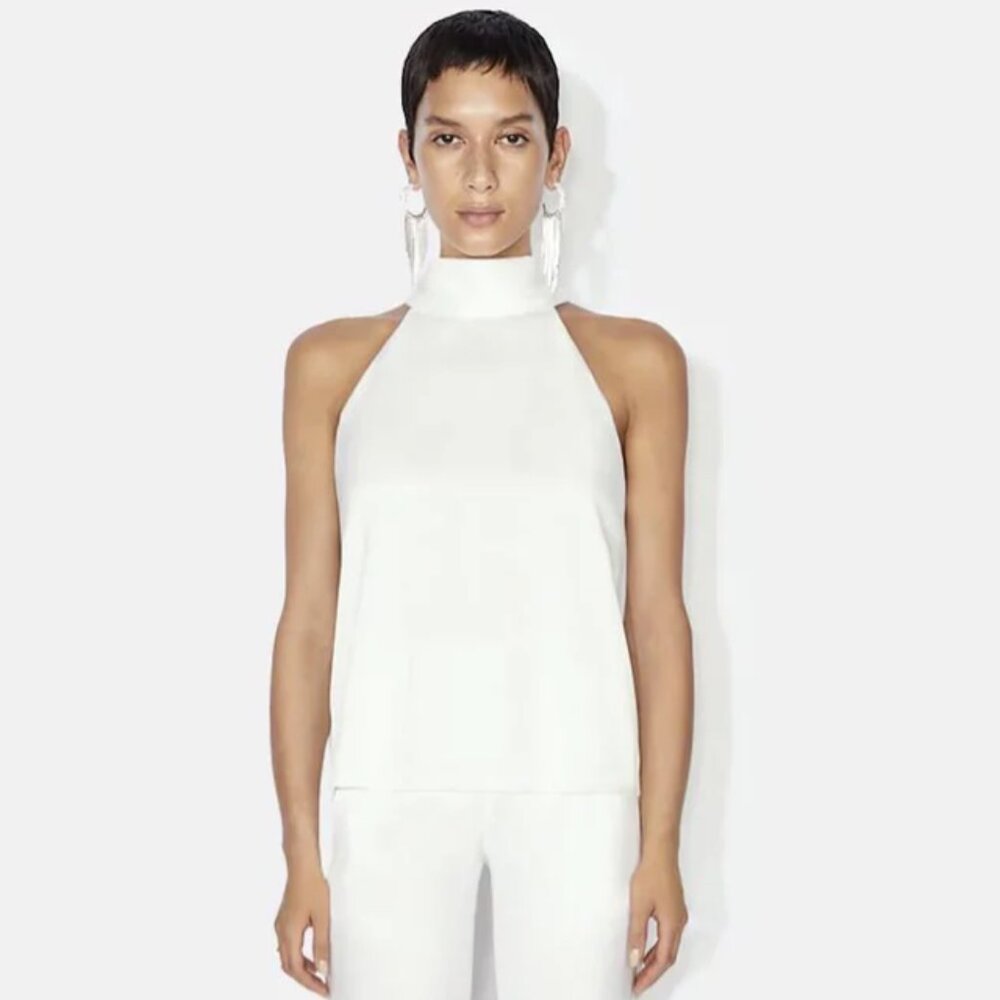 Galvan London Women's White Bridal Tie-Neck Satin